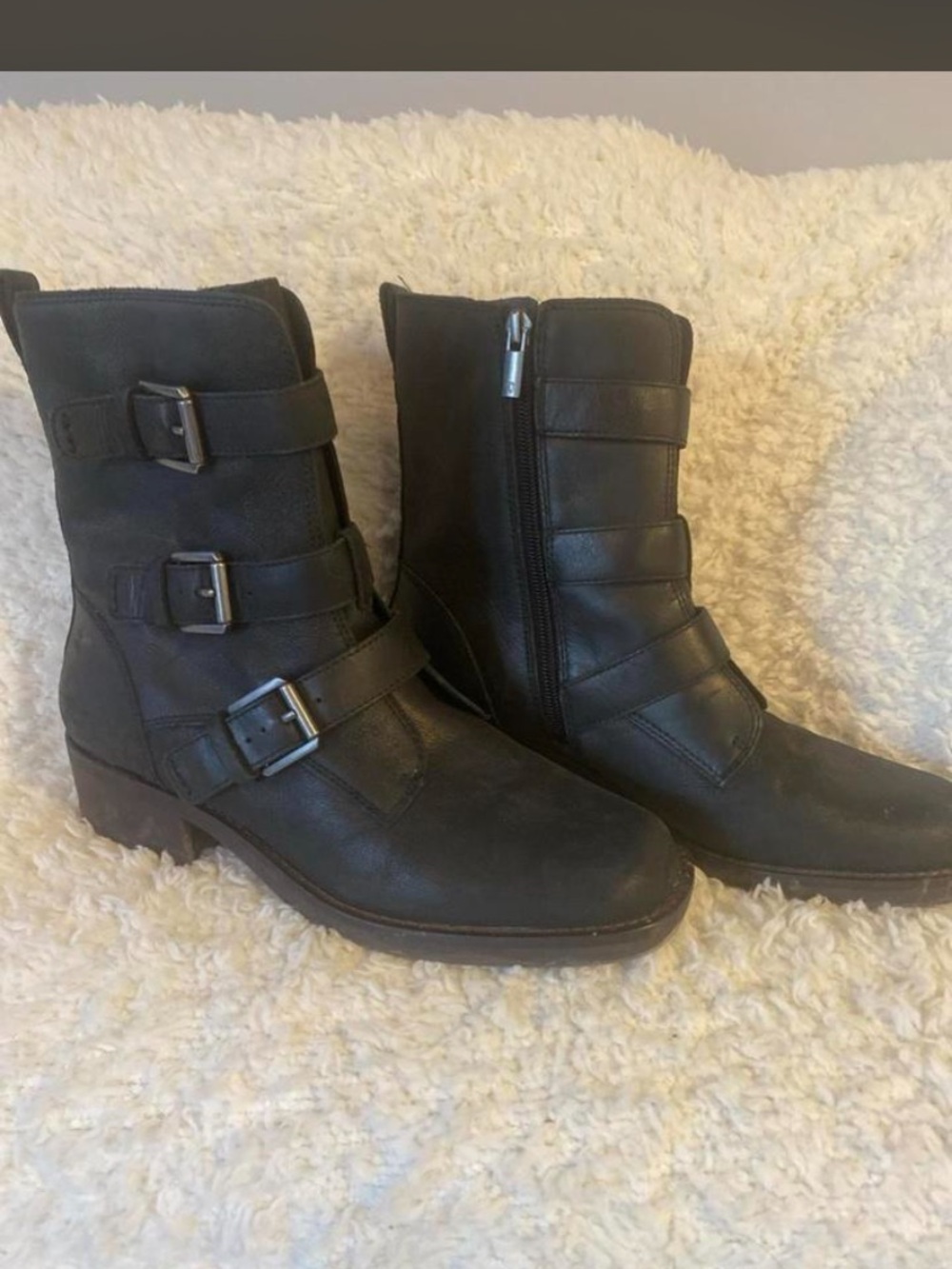 Lucky Brand Black Leather Moto Combat Boots